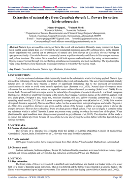 Extraction of Natural Dye from Cascabela Thevetia L. Flowers for Cotton Fabric Colouration