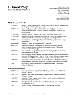 P. David Polly Indiana University Earth and Atmospheric Sciences Robert R