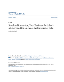 The Battle for Labor's Memory and the Lawrence Textile Strike of 1912
