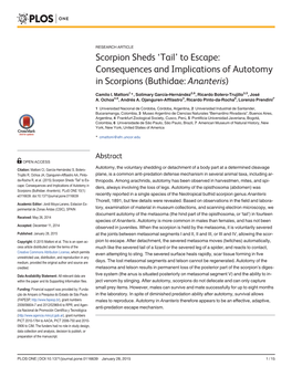 Consequences and Implications of Autotomy in Scorpions (Buthidae: Ananteris)