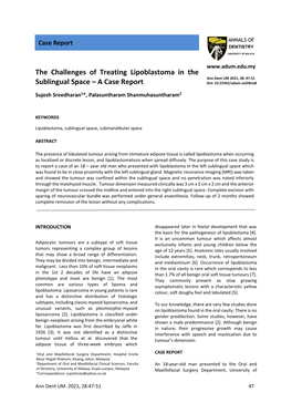 The Challenges of Treating Lipoblastoma in the Sublingual Space – a Case Report