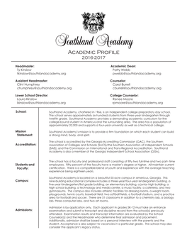 Southland Academy Academic Profile 2016-2017