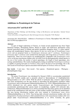 Additions to Pestalotiopsis in Taiwan Article