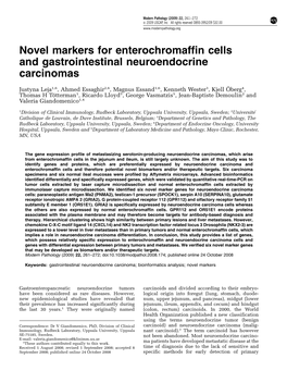 Novel Markers for Enterochromaffin Cells and Gastrointestinal Neuroendocrine Carcinomas