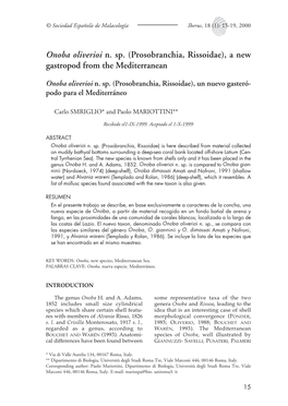 Onoba Oliverioi N. Sp. (Prosobranchia, Rissoidae), a New Gastropod from the Mediterranean