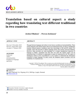 Translation Based on Cultural Aspect: a Study Regarding How Translating Text Different Traditional in Two Countries