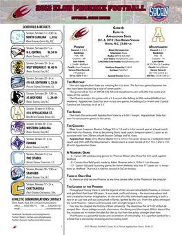 2012 ELON PHOENIX FOOTBALL Official Game Notes