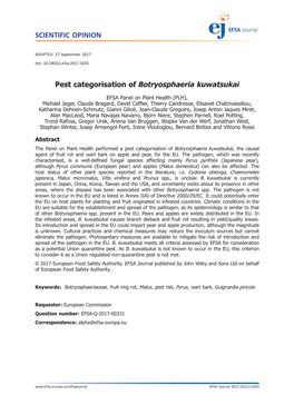 Pest Categorisation of Botryosphaeria Kuwatsukai