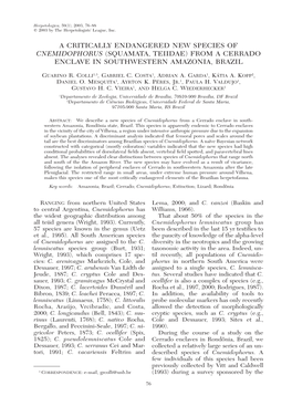 A Critically Endangered New Species of Cnemidophorus (Squamata, Teiidae) from a Cerrado Enclave in Southwestern Amazonia, Brazil