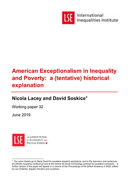 American Exceptionalism in Inequality and Poverty: a (Tentative) Historical Explanation