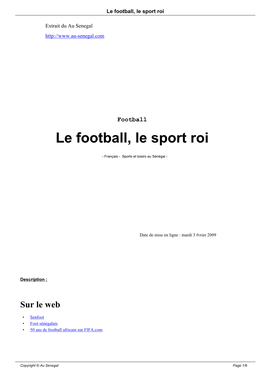 Le Football, Le Sport Roi