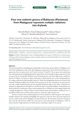 Four New Endemic Genera of Rubiaceae (Pavetteae) from Madagascar Represent Multiple Radiations Into Drylands