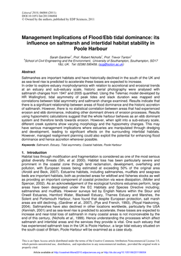 Management Implications of Flood/Ebb Tidal Dominance: Its Influence on Saltmarsh and Intertidal Habitat Stability in Poole Harbour