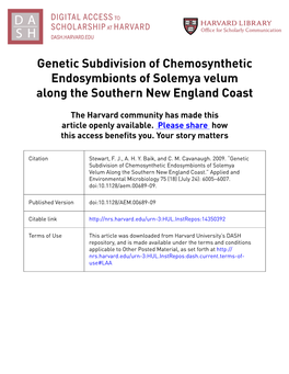 Genetic Subdivision of Chemosynthetic Endosymbionts of Solemya Velum Along the Southern New England Coast