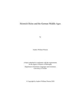 Heinrich Heine and the German Middle Ages