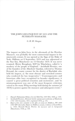 The John Lees Inquest of 1819 and the Peterloo Massacre
