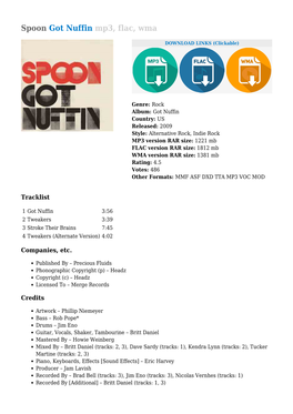 Spoon Got Nuffin Mp3, Flac, Wma