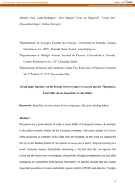 On the Biology of Two Sympatric Leuctra Species (Plecoptera