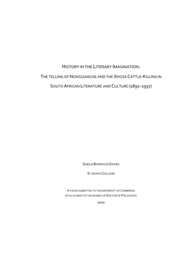 The Telling of Nongqawuse and the Xhosa Cattle-Killing in South African