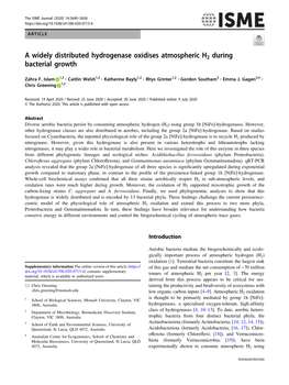 A Widely Distributed Hydrogenase Oxidises Atmospheric H2 During Bacterial Growth