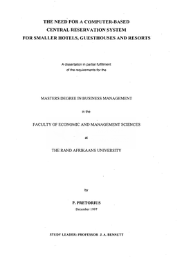 The Need for a Computer-Based Central Reservation System for Smaller Hotels, Guesthouses and Resorts