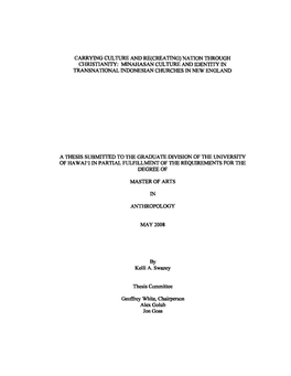 Nation Through Christianity: Minahasan Culture and Identity in Transnational Indonesian Churches in New England