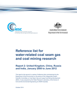 Reference List for Water Related Coal Seam Gas and Coal Mining Research