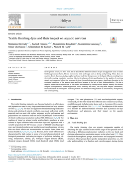 Textile Finishing Dyes and Their Impact on Aquatic Environs