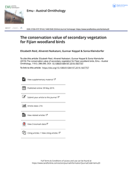 The Conservation Value of Secondary Vegetation for Fijian Woodland Birds
