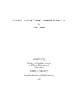 Reparative Therapy: Queer Models, Queerness, and Education