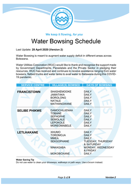 Water Bowsing Schedule