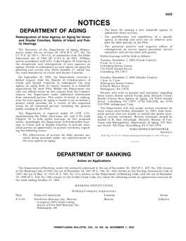 NOTICES — the Basis for Naming a New Nonprofit Agency to DEPARTMENT of AGING Administer Those Services
