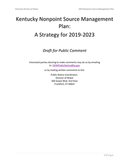 Kentucky Nonpoint Source Management Plan: a Strategy for 2019-2023