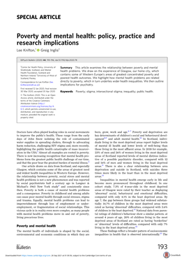 Poverty and Mental Health: Policy, Practice and Research Implications Lee Knifton,1 Greig Inglis2