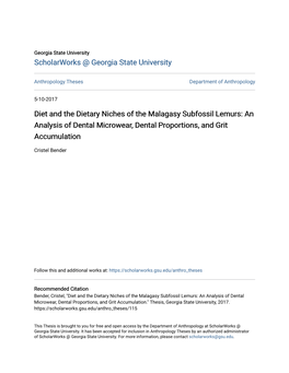 Diet and the Dietary Niches of the Malagasy Subfossil Lemurs: an Analysis of Dental Microwear, Dental Proportions, and Grit Accumulation