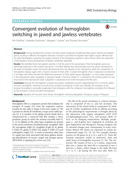 Convergent Evolution of Hemoglobin Switching in Jawed and Jawless Vertebrates Kim Rohlfing1, Friederike Stuhlmann1, Margaret F