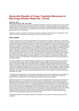 Democratic Republic of Congo: Population Movements in Bas-Congo Situation Report No