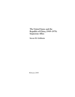 The United States and the Republic of China, 1949–1978: Suspicious Allies