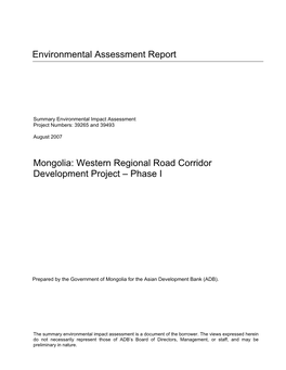 Mongolia: Western Regional Road Corridor Development Project – Phase I