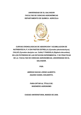 Universidad De El Salvador Facultad De Ciencias Agronómicas Departamento De Quimica Agricola