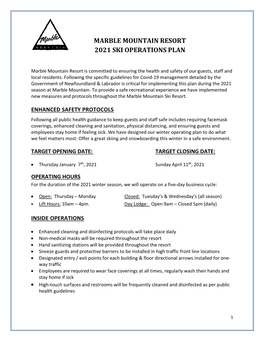 Marble Mountain Resort 2021 Ski Operations Plan