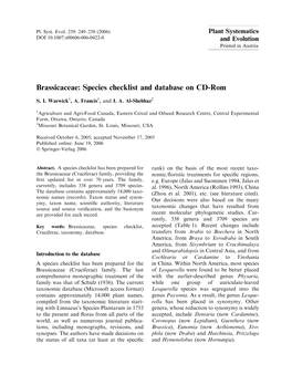 Brassicaceae: Species Checklist and Database on CD-Rom