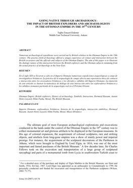 Going Native Through Archaeology: the Impact of British Explorers and Archaeologists in the Ottoman Empire in the 19 Century T