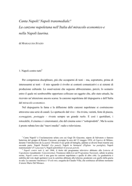 La Canzone Napoletana Nell’Italia Del Miracolo Economico E Nella Napoli Laurina