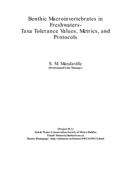 Benthic Macroinvertebrates in Freshwaters- Taxa Tolerance Values, Metrics, and Protocols
