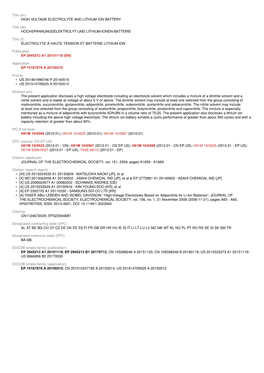 (En) HIGH VOLTAGE ELECTROLYTE and LITHIUM ION BATTERY Title