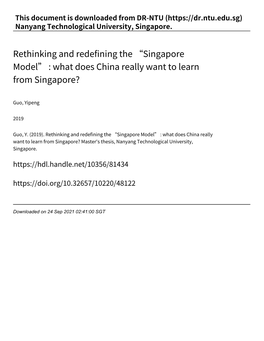Rethinking and Redefining the “Singapore Model” : What Does China Really Want to Learn from Singapore?