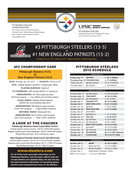 3 Pittsburgh Steelers (13-5) #1 New England