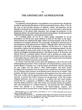 The Apothecary As Progenitor