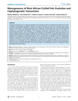 Monogeneans of West African Cichlid Fish: Evolution and Cophylogenetic Interactions